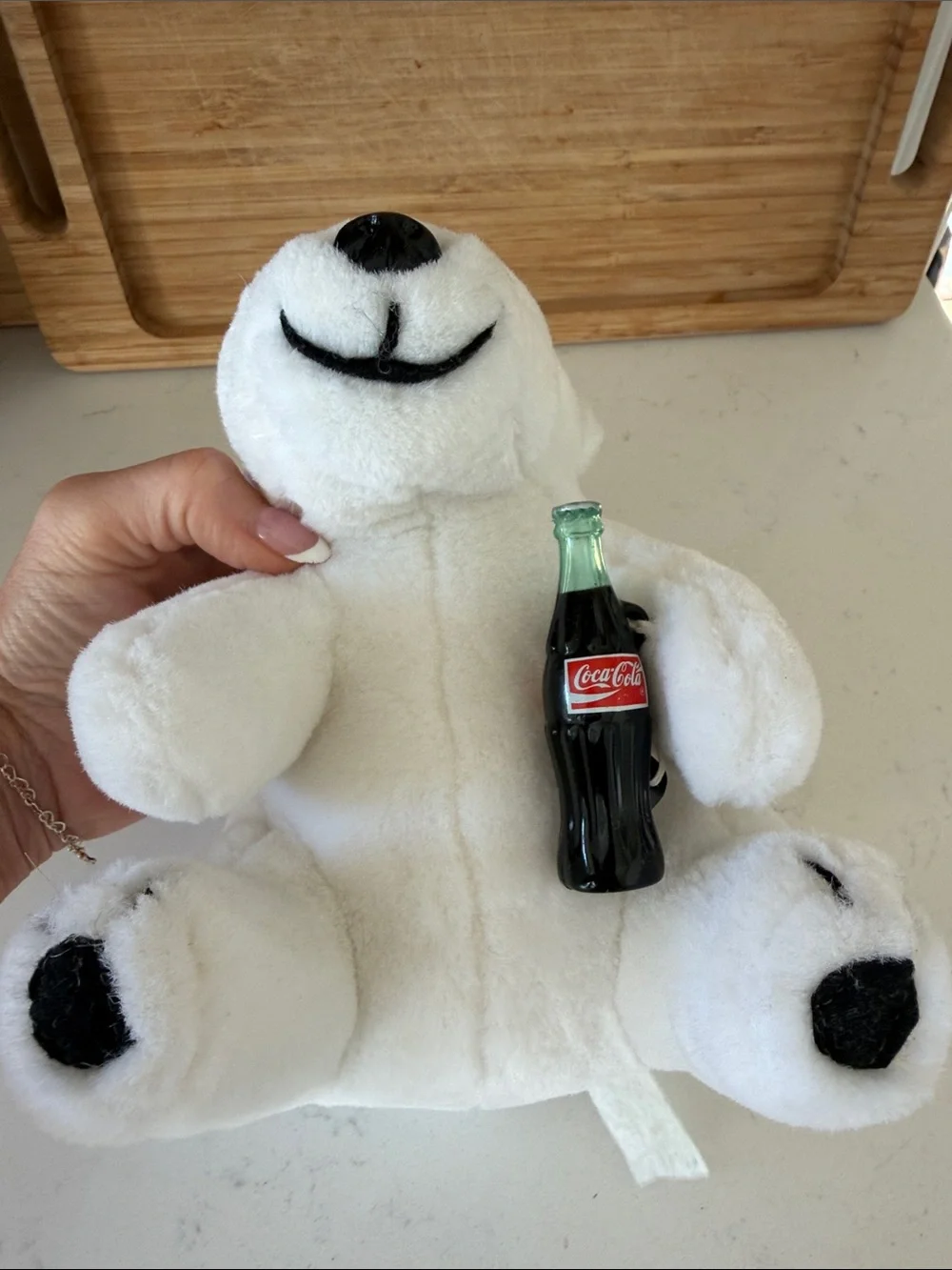 Coca-Cola White Polar Bear Plush with Bottle Accessory